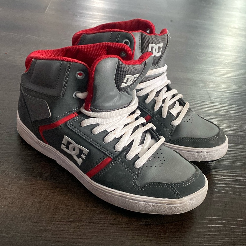 DC High Top Sneakers: Red and Grey